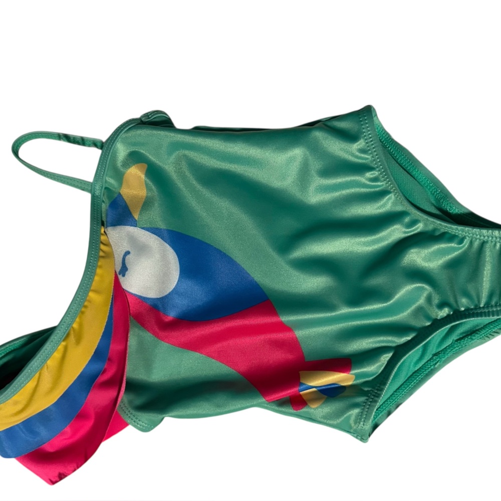 Wonder Nation Kids' Teal Toucan One-Shoulder Swimsuit 18 mo - Picture 3 of 5